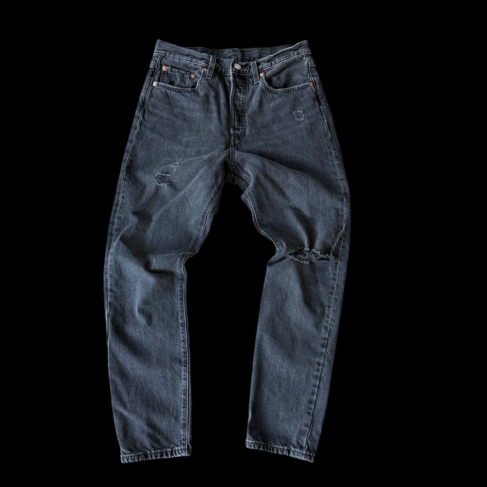 Levis‎ 501 S Skinny Jeans Washed Black Distressed High Rise Button Fly Denim 28
